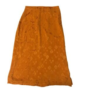Le Lis Collection Orange Floral Jacquard Midi Skirt Crinkle Texture Size M